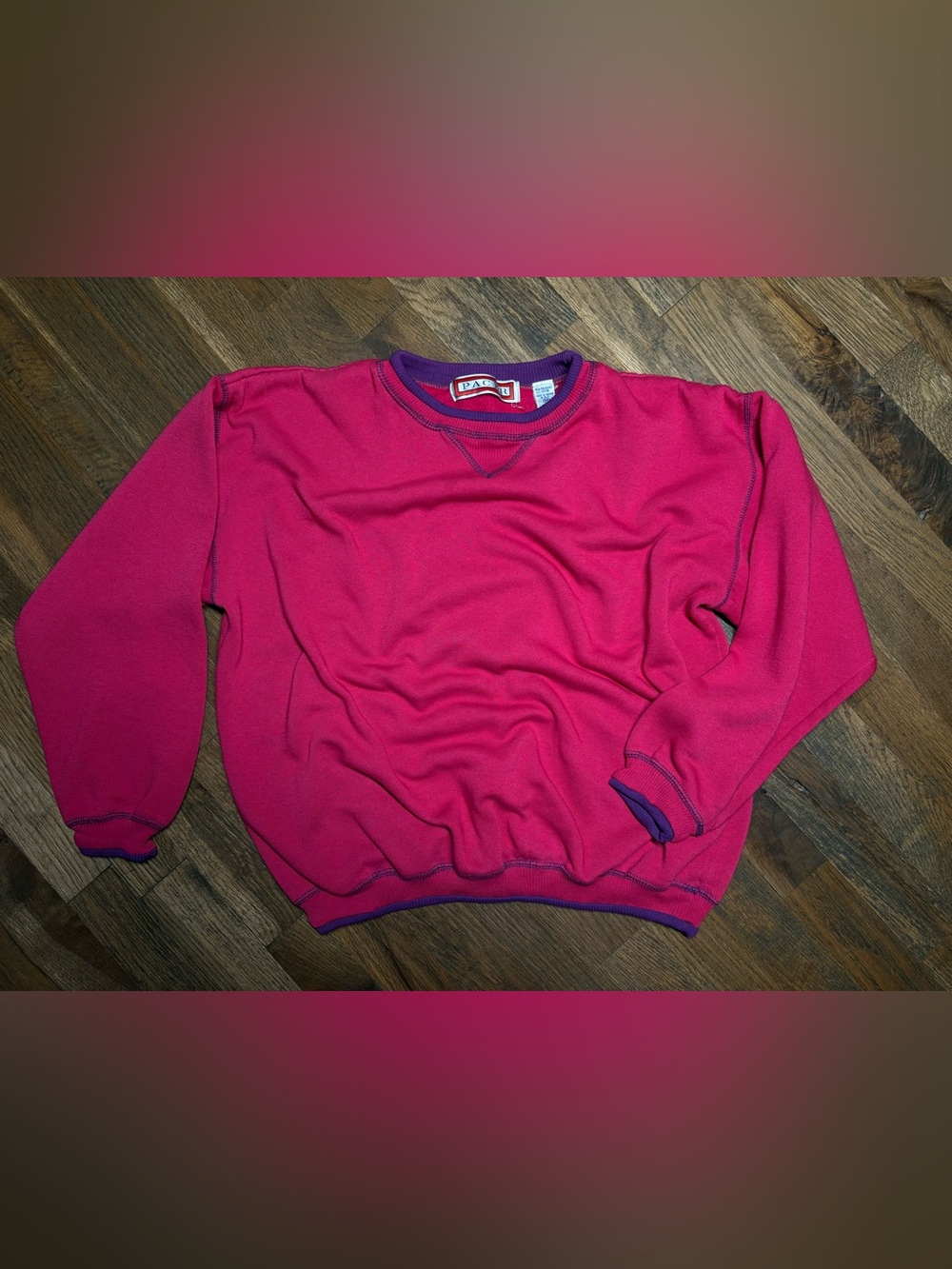 Vintage 1990’s Women’s Pacer Sweater in Bright Fuchsia with Purple Trim